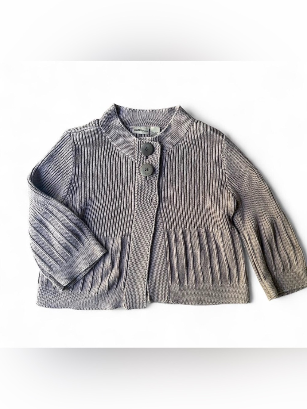 Vintage Ruff Hewn Brown Knit Cardigan Bell Sleeve Crop Sweater M 100% Cotton
